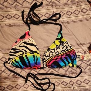 Roxy Colorful Zebra Print Bikini Top